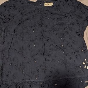 Navy Blue Hollister Embroidered Blouse